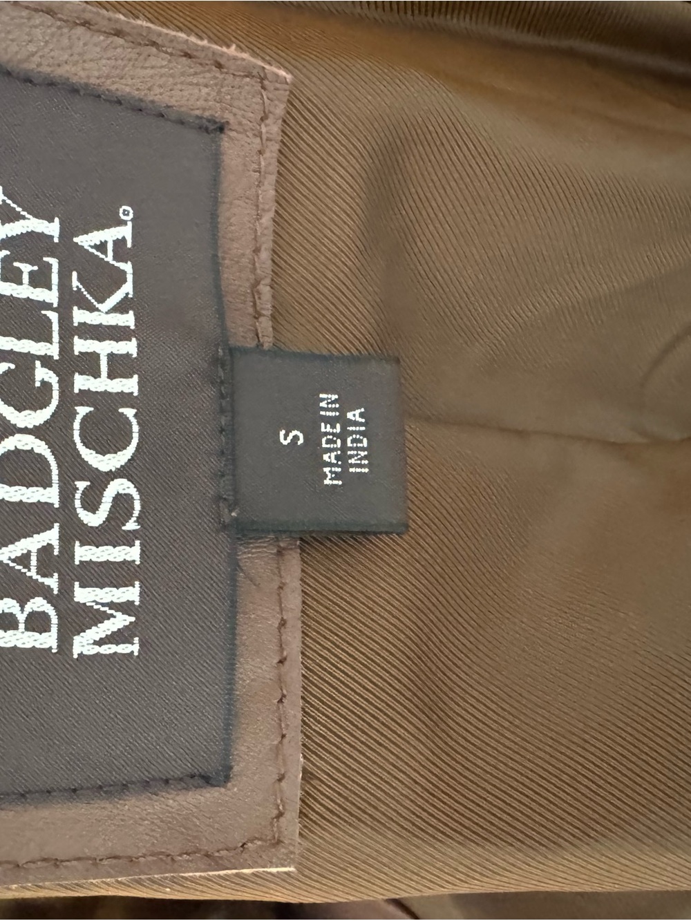 Badgley Mischka Brown Jacket Interior Label Detail - Picture 3 of 5